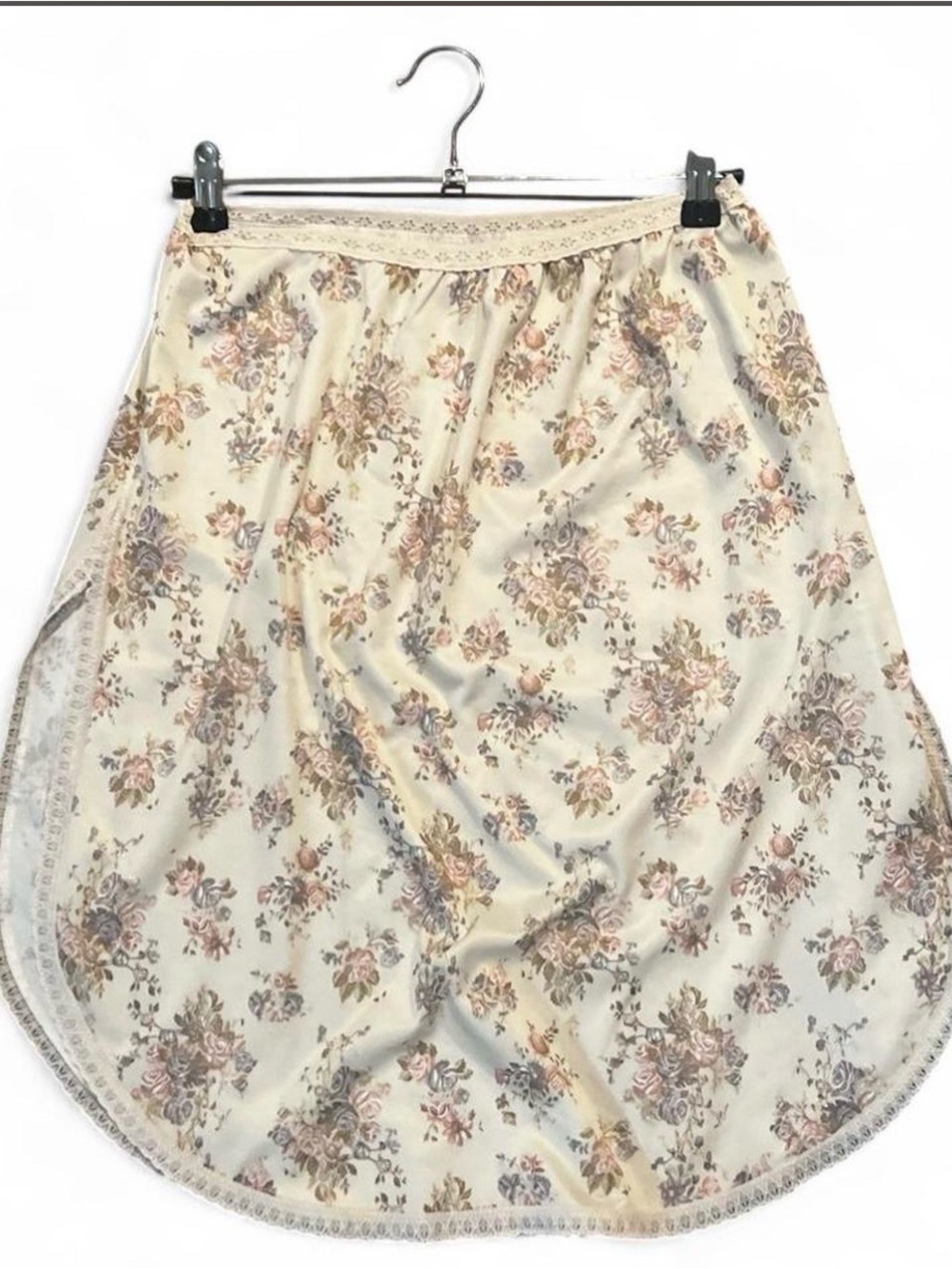 Cream Floral Lace-Trim Midi Skirt/slip #vintage NO TAG FITS LIKE MEDIUM
